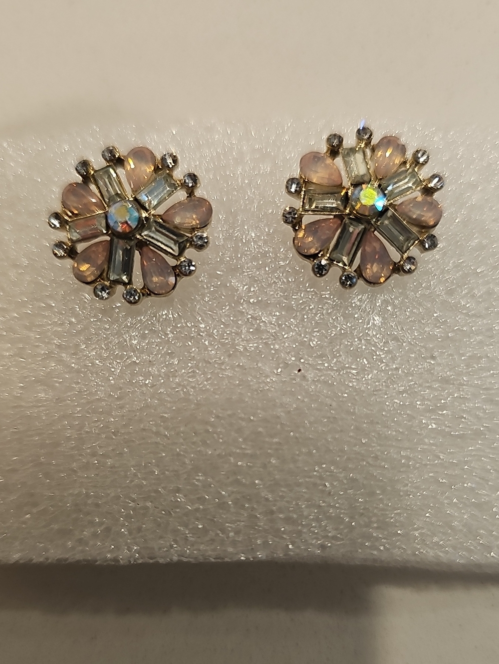 Sparkling Pink Crystal Flower Stud Earrings